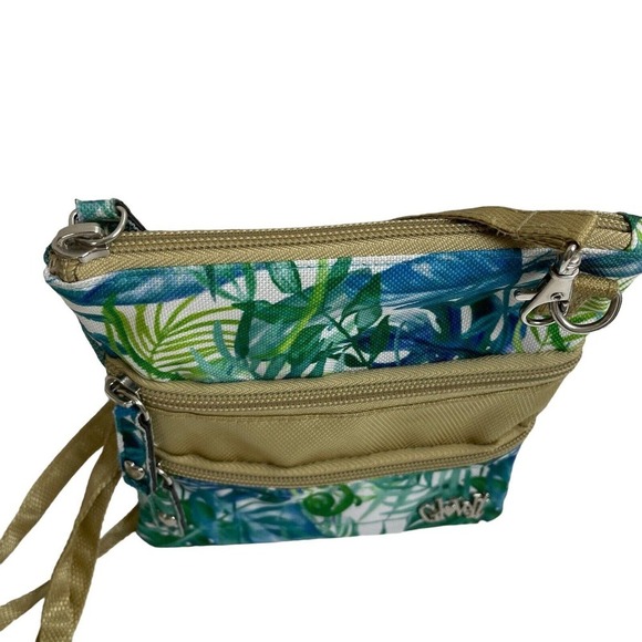 Glove It Crossbody Bag Purse Womens Floral Tropical Leaf Multi Zip Polyester - Picture 3 of 8